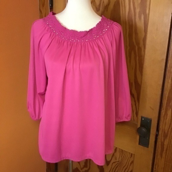 Vintage 70s hot pink muumuu tunic shirt - Picture 2 of 7